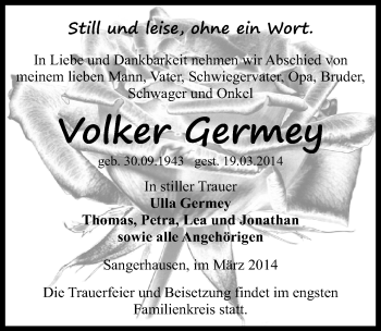 Traueranzeige von Volker Germey von Mitteldeutsche Zeitung