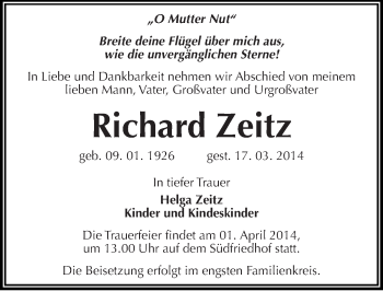 Traueranzeige von Richard Zeitz von Mitteldeutsche Zeitung