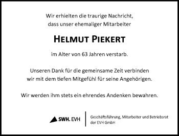 Traueranzeige von Helmut Piekert von Mitteldeutsche Zeitung Halle/Saalkreis