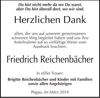 Traueranzeige von Friedrich Reichenbächer von Mitteldeutsche Zeitung Zeitz