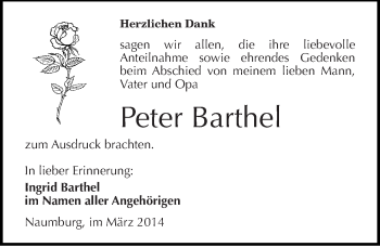 Traueranzeige von Peter Barthel von Mitteldeutsche Zeitung Naumburg/Nebra