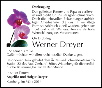 Traueranzeige von Werner Dreyer von Mitteldeutsche Zeitung Wittenberg
