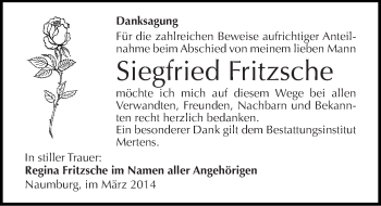 Traueranzeige von Siegfried Fritzsche von Mitteldeutsche Zeitung Naumburg/Nebra