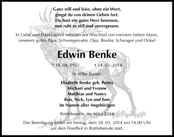Traueranzeige von Edwin Benke von Mitteldeutsche Zeitung Sangerhausen