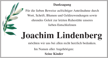 Traueranzeige von Joachim Lindenberg von Mitteldeutsche Zeitung Quedlinburg