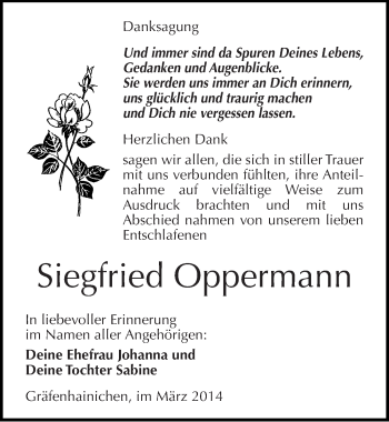 Traueranzeige von Siegfried Oppermann von Mitteldeutsche Zeitung Wittenberg