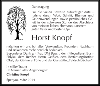 Traueranzeige von Horst Knopf von Mitteldeutsche Zeitung Merseburg/Querfurt