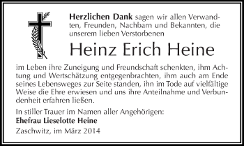 Traueranzeige von Heinz Erich Heine von Mitteldeutsche Zeitung Halle/Saalkreis