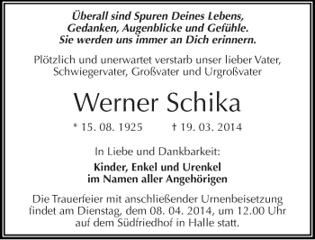 Traueranzeige von Werner Schika von Mitteldeutsche Zeitung Halle/Saalkreis