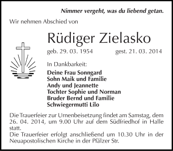 Traueranzeige von Rüdiger Zielasko von Mitteldeutsche Zeitung Halle/Saalkreis