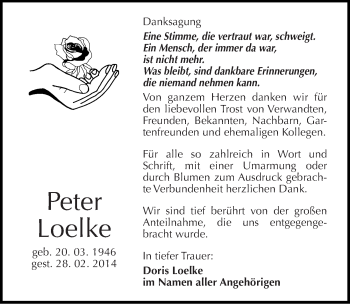 Traueranzeige von Peter Loelke von Mitteldeutsche Zeitung Halle/Saalkreis