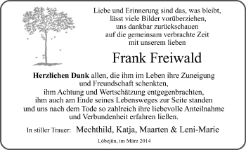 Traueranzeige von Frank Freiwald von Mitteldeutsche Zeitung Halle/Saalkreis