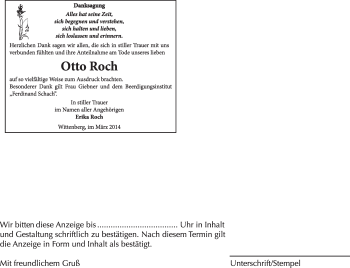 Traueranzeige von Otto Roch von Super Sonntag Wittenberg