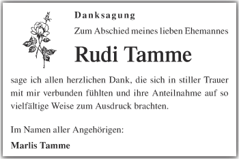 Traueranzeige von Rudi Tamme von Super Sonntag Merseburg