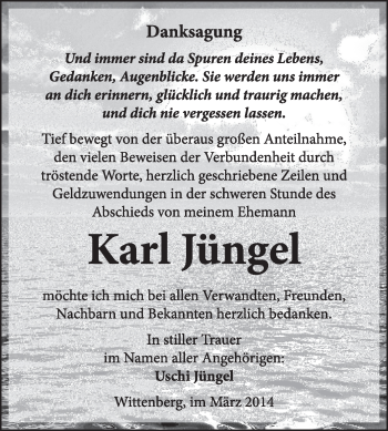 Traueranzeige von Karl Jüngel von WVG - Wochenspiegel Wittenberg