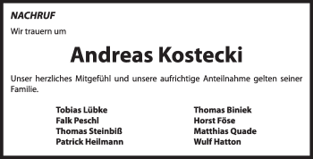 Traueranzeige von Andreas Kostecki von Super Sonntag Dessau / Köthen