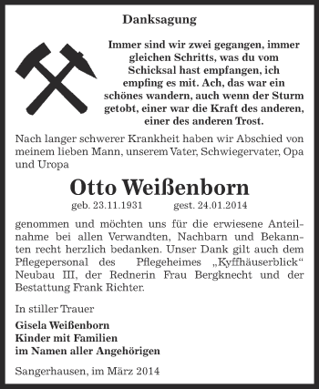 Traueranzeige von Otto Weißenborn von Super Sonntag SGH Mansf. Land