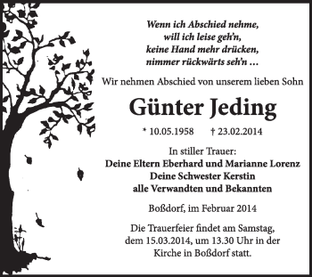 Traueranzeige von Günter Jeding von WVG - Wochenspiegel Wittenberg
