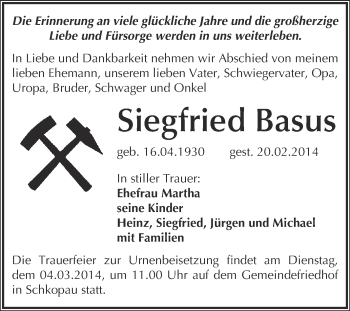 Traueranzeige von Siegfried Basus von Super Sonntag Merseburg
