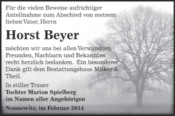 Traueranzeige von Horst Beyer von Super Sonntag Zeitz