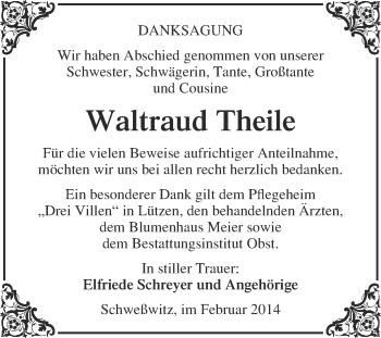 Traueranzeige von Waltraud Theile von Super Sonntag Merseburg