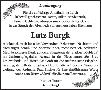 Traueranzeige von Lutz Burgk von Super Sonntag Dessau / Köthen