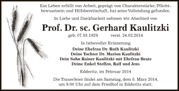 Traueranzeige von Gerhard Kaulitzki von WVG - Wochenspiegel Dessau / Köthen