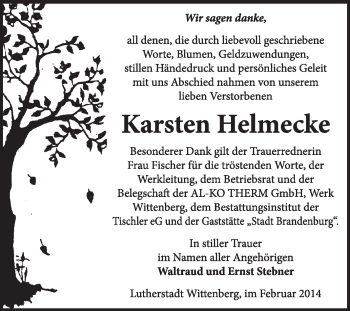 Traueranzeige von Karsten Helmecke von WVG - Wochenspiegel Wittenberg