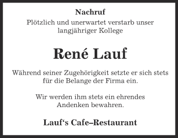 Traueranzeige von René Lauf von Super Sonntag Bernburg
