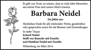 Traueranzeige von Barbara Neidel von Super Sonntag Wittenberg