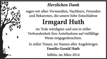 Traueranzeige von Irmgard Huth von Super Sonntag Wittenberg