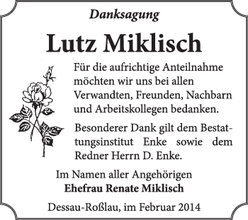 Traueranzeige von Lutz Miklisch von Super Sonntag Dessau / Köthen