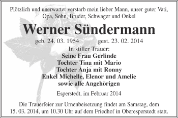 Traueranzeige von Werner Sündermann von WVG - Wochenspiegel Merseburg