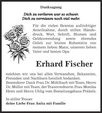 Traueranzeige von Erhard Fischer von Super Sonntag Zeitz