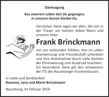 Traueranzeige von Frank Brinckmann von WVG - Wochenspiegel NMB / WSF / ZTZ