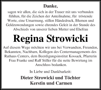 Traueranzeige von Regina Strowicki von WVG - Wochenspiegel Dessau / Köthen