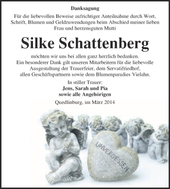 Traueranzeige von Silke Schattenberg von WVG - Wochenspiegel Quedlinburg