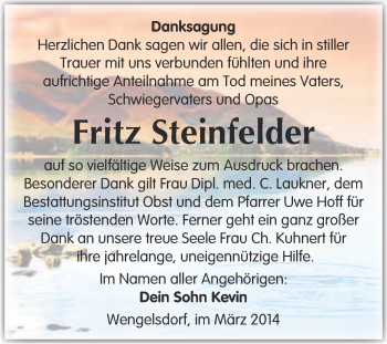 Traueranzeige von Fritz Steinfelder von Super Sonntag Merseburg