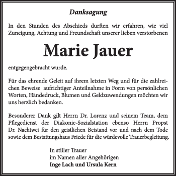 Traueranzeige von Marie Jauer von Super Sonntag Dessau / Köthen