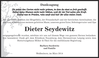 Traueranzeige von Dieter Seydewitz von Super Sonntag Zeitz