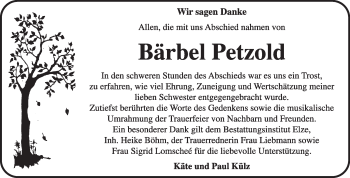 Traueranzeige von Bärbel Petzold von Super Sonntag Dessau / Köthen