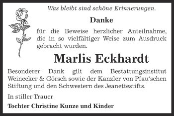 Traueranzeige von Marlis Eckhardt von Super Sonntag Bernburg