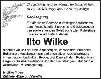 Traueranzeige von Ilto Wilke von Super Sonntag Dessau / Köthen