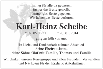 Traueranzeige von Karl-Heinz Scheibe von WVG - Wochenspiegel Halle