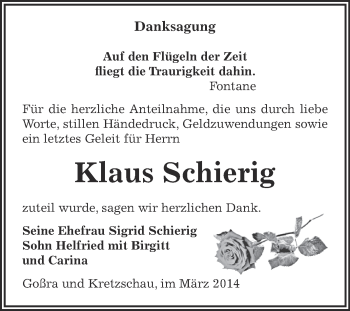 Traueranzeige von Klaus Schierig von Super Sonntag Zeitz