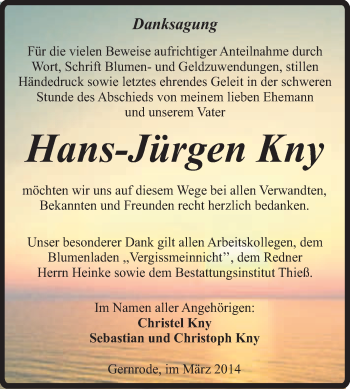 Traueranzeige von Hans-Jürgen Kny von Super Sonntag Quedlinburg