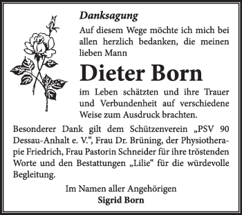 Traueranzeige von Dieter Born von Super Sonntag Dessau / Köthen