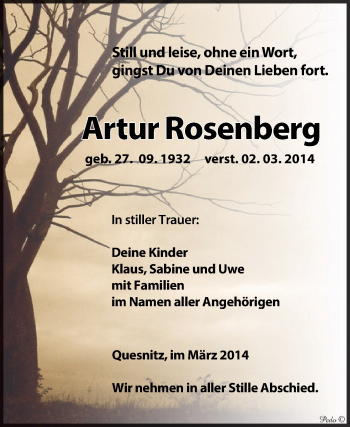 Traueranzeige von Artur Rosenberg von Super Sonntag Zeitz