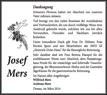 Traueranzeige von Josef Mers von Super Sonntag Dessau / Köthen