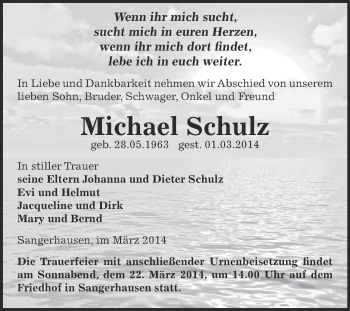 Traueranzeige von Michael Schulz von WVG - Wochenspiegel SGH